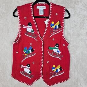 Vintage Victoria Jones Holiday Sweater Vest Womens Medium Petite Winter 90s Snow